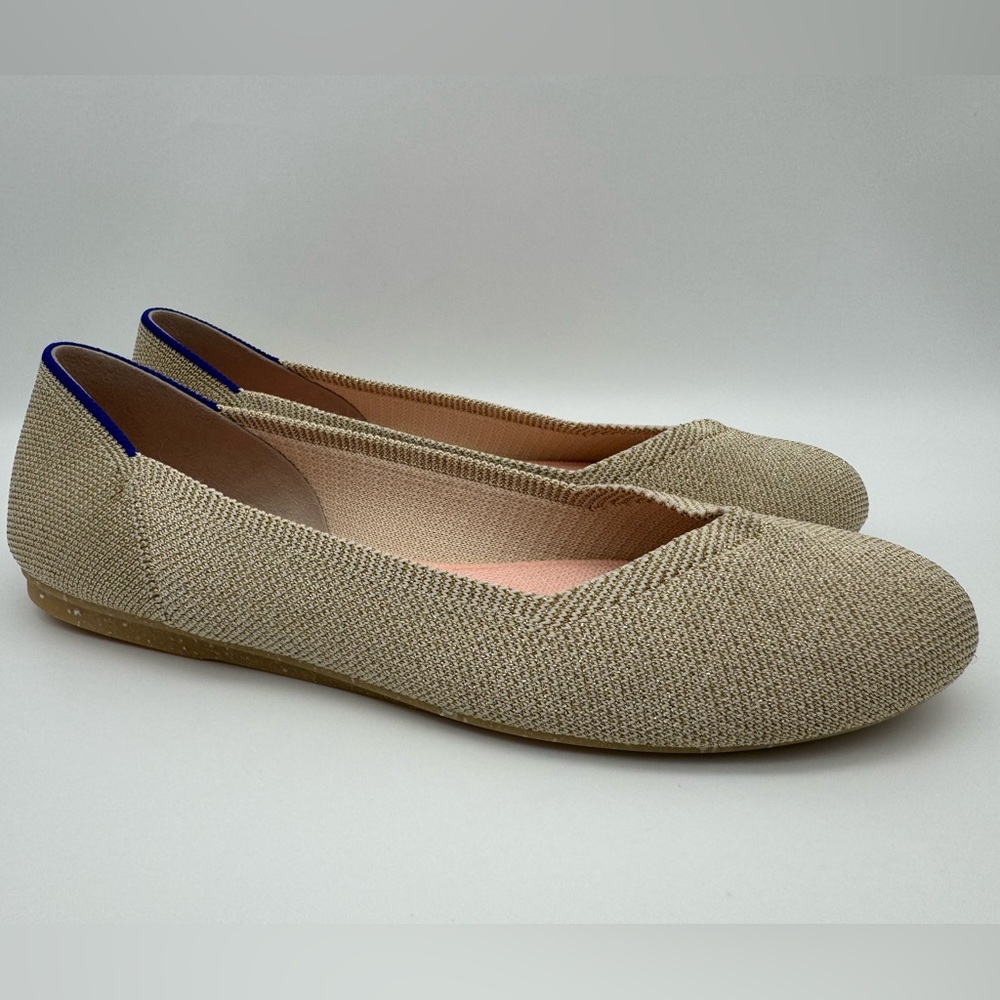 Rothy’s The Flat Women’s Light Gold Metallic Round Toe Size 9.5 US